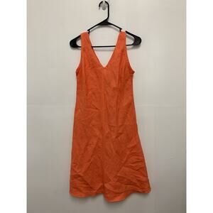 Haris Cotton Linen Orange V Neck Dress Size Small